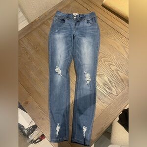 Skinny Distressed Mid Wash Blue Jeans